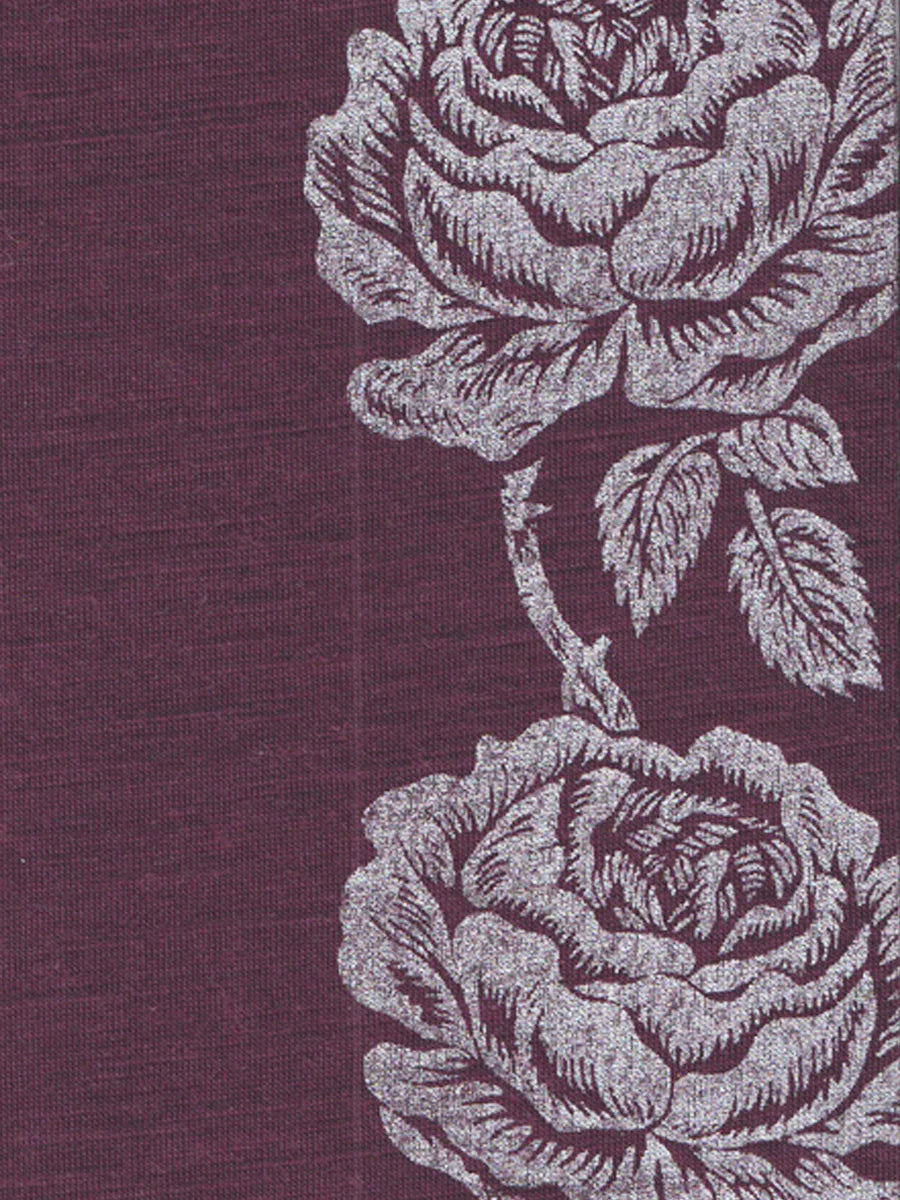 Purple Rose Print Merino Fingerless Gloves