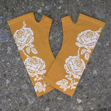 Load image into Gallery viewer, Mustard Rose Print Merino Fingerless Gloves